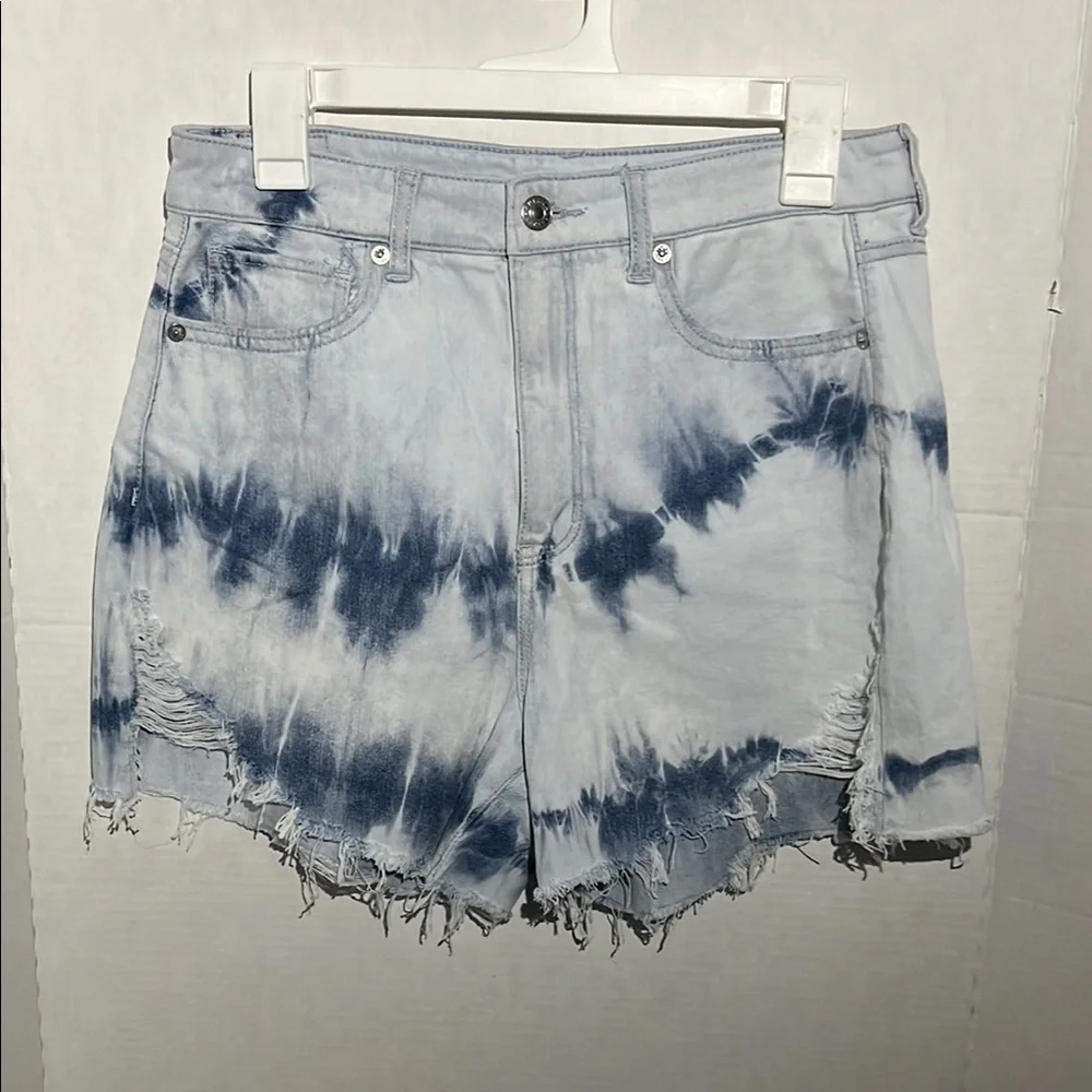 American Eagle Outfitters Blue and White Jean Shorts with Tie-Dye Pattern - Picture 1 of 7